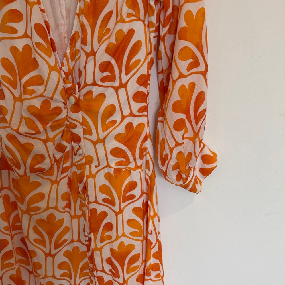 Anthropologie Orange and Cream Floral-Print Long Sleeve Maxi Dress - Picture 6 of 13